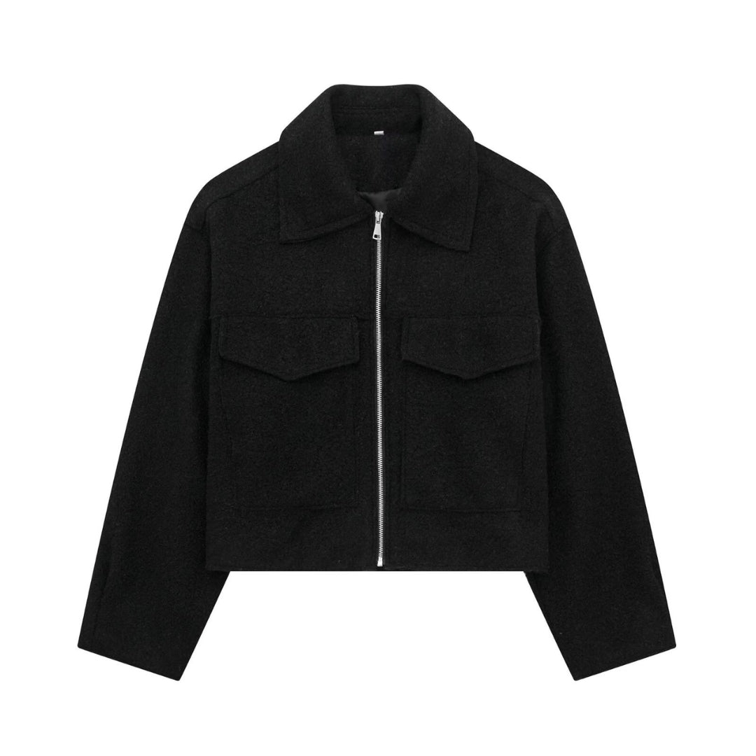 R&B | Kurze Wolljacke Scharfer Kragen Strukturiert und Warm