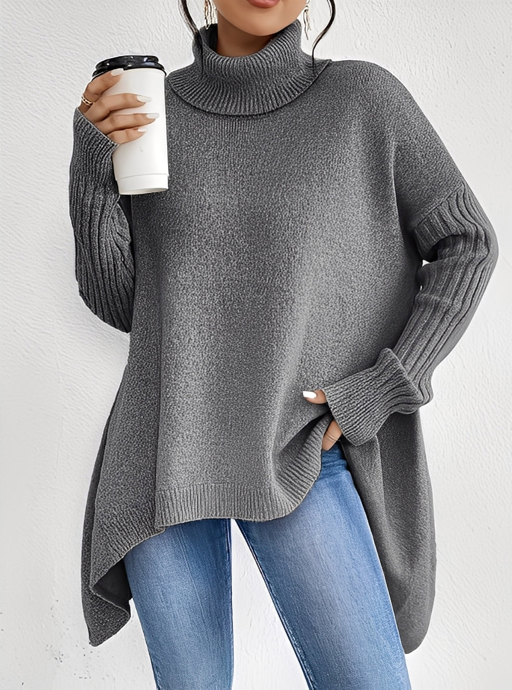 R&B | Eleganter Langer Damenpullover mit Rollkragen
