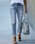 R&B | Damen Schicke Zerfledderte Jeans Denim