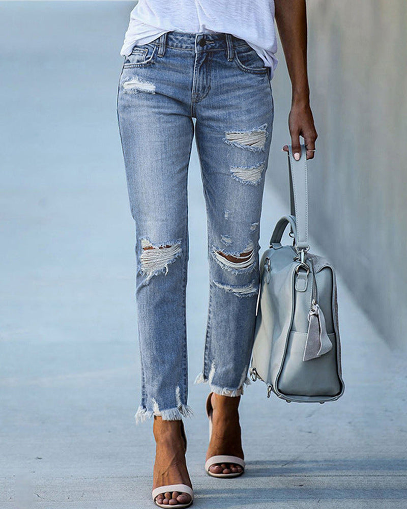 R&B | Damen Schicke Zerfledderte Jeans Denim