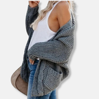 R&B | Woll Übergroßer Cardigan Gerippter Offener Fronttaschen Cardigan