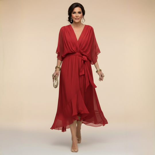 Damen Chiffonkleid V-Ausschnitt Elegant