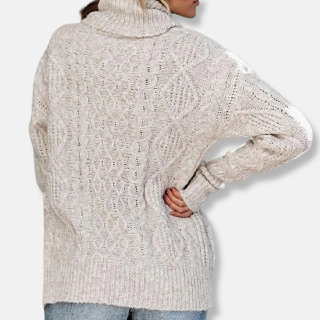 R&B | Rollkragenpullover Kabelstrick Tunika-Längenpullover
