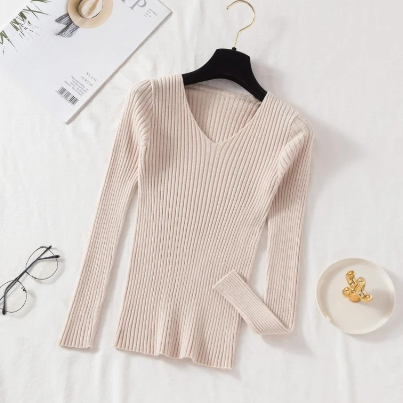 R&B | Pullover - Slim-Fit Rippstrick V-Ausschnitt Pullover