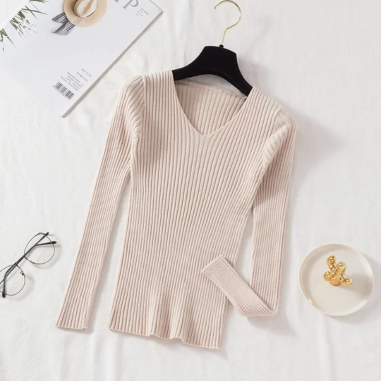 R&B | Pullover - Slim-Fit Rippstrick V-Ausschnitt Pullover
