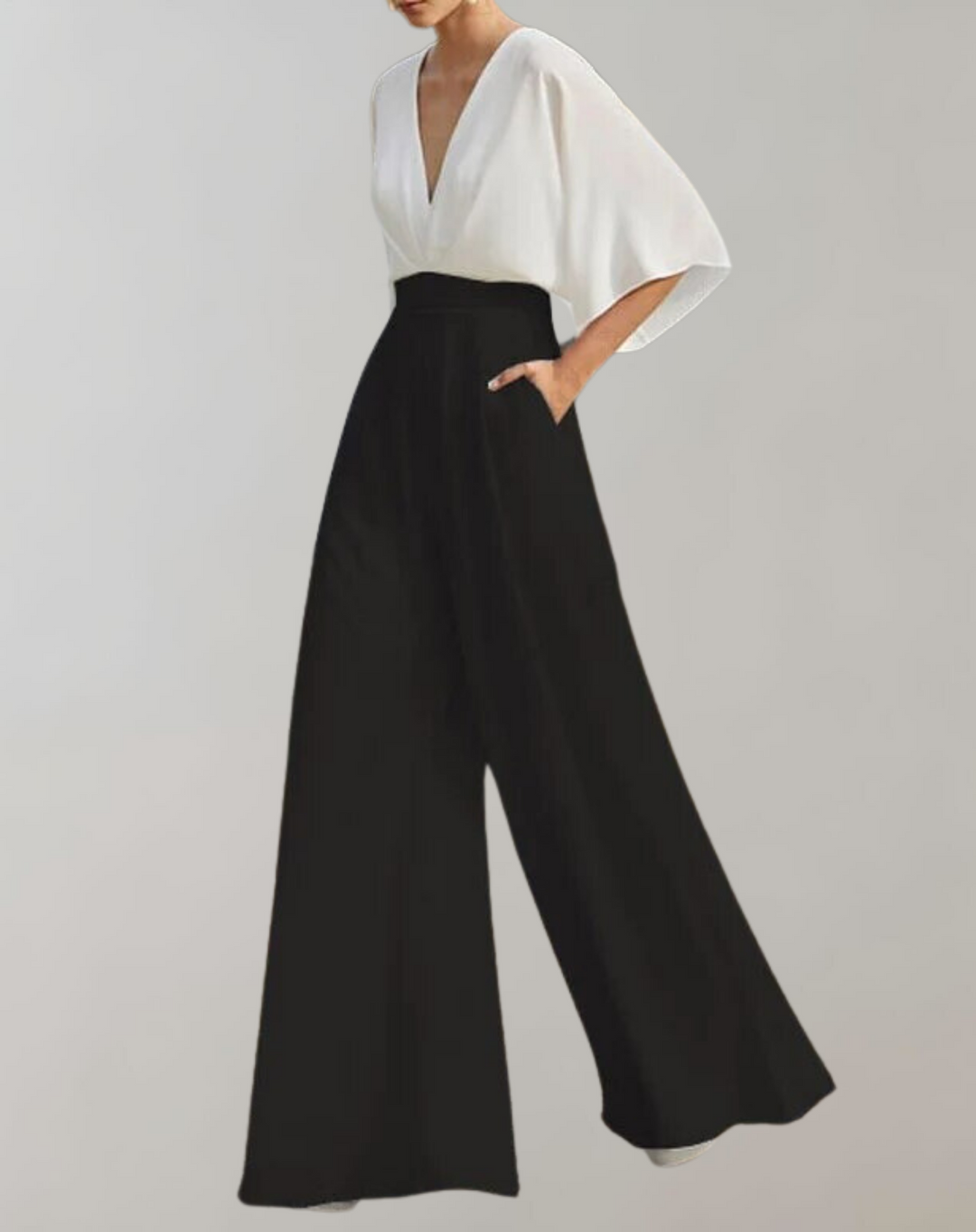 R&B Damen Jumpsuit mit V-Ausschnitt und weitem Bein