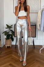 R&B | Rosiedress High Rise Metallic Fauxleder-Cropped-Hose