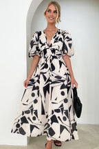 R&B | Real Love Print Puffärmel Maxi Kleid