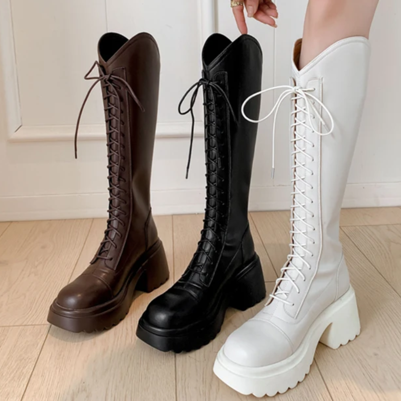 R&B | Hohe Stiefel Damenstiefel mit Schnürung und Robuster Ferse