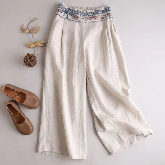 R&B | Stylische und Bequeme Sommer Leinen Hose mit Stickerei