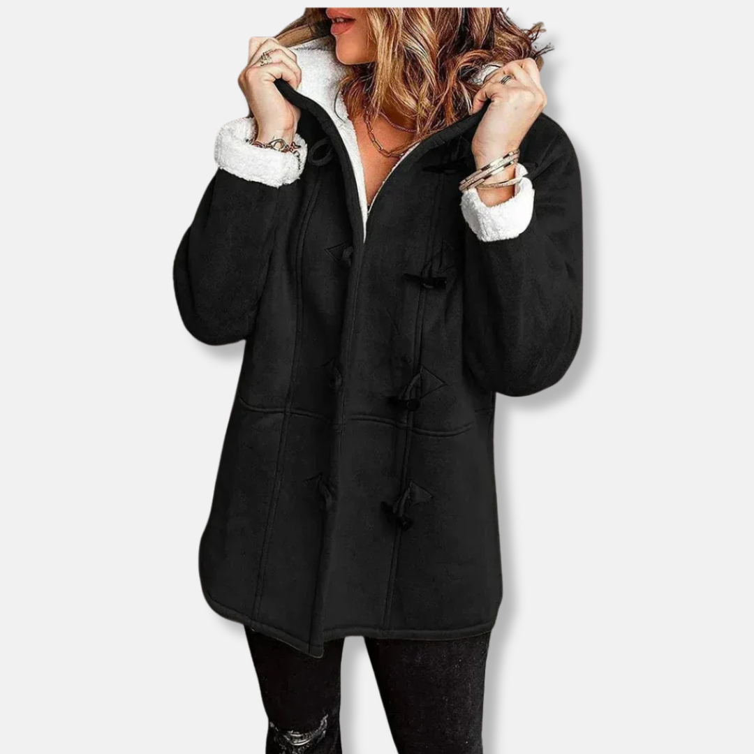 R&B | Jacke Fleece Kapuze Knopfverschluss Lässiger Schnitt Mittel-Lang