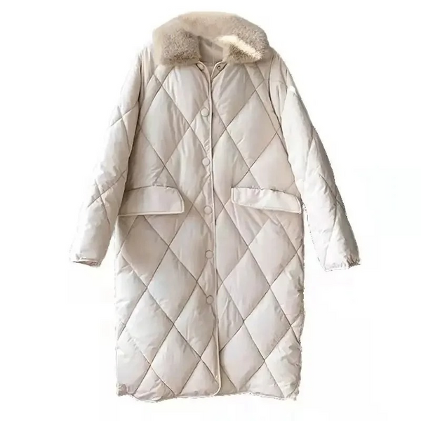 R&B | Stylische Übergroße Steppjacke mit Pelzkragen und Knöpfen Ideal für Herbst/Winter