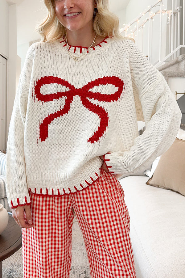 R&B | Weihnachtsbogen Kontrastfarbe Eingeschlossen Kante Langarm Gestrickter Pullover