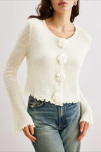 R&B | Schmaler, Floral Strickcardigan mit Rüschen