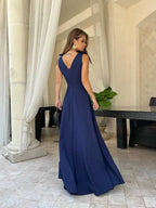 R&B | Damen Maxi-Kleid mit Kreuz V-Ausschnitt und Schleife