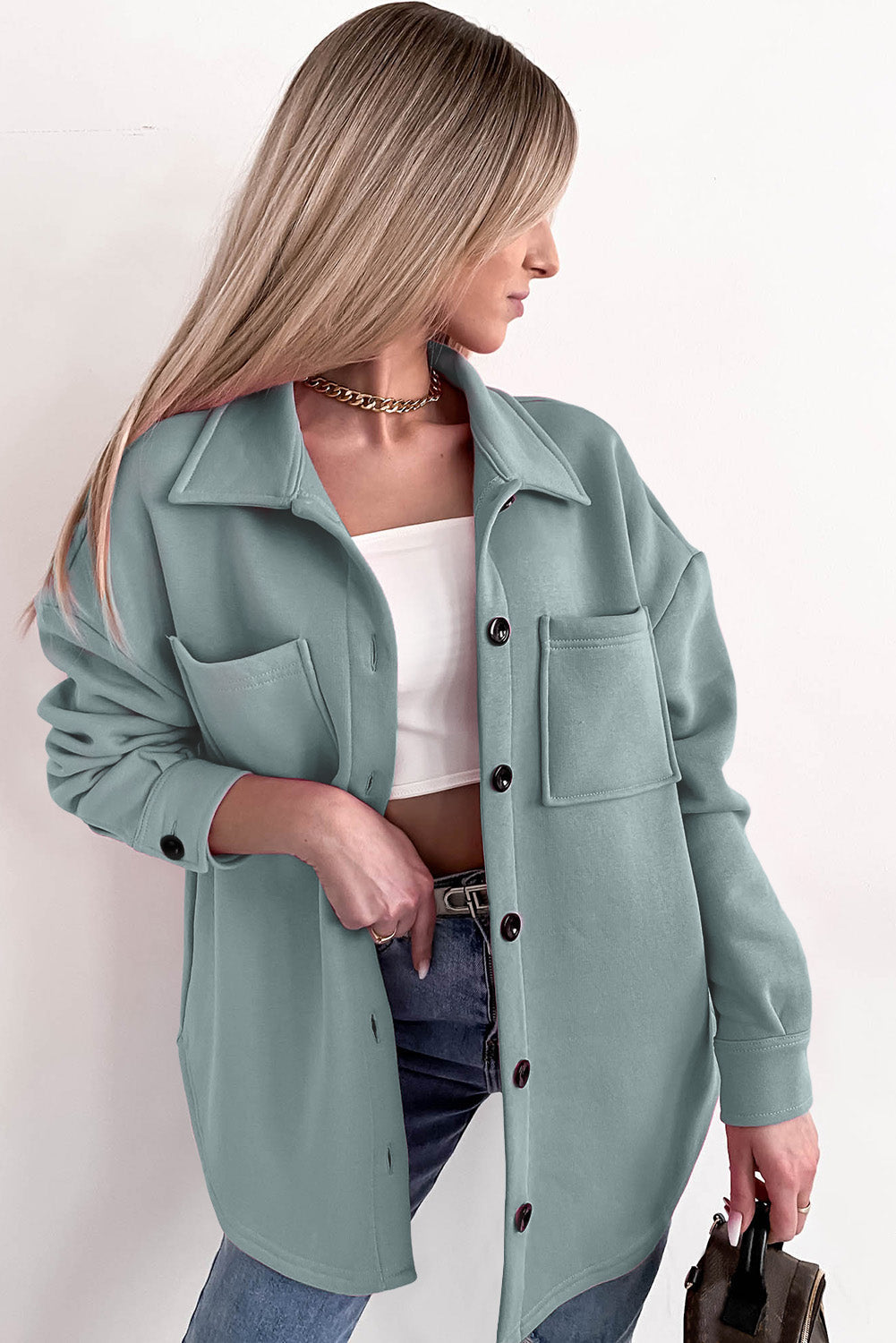 R&B | Oversized Hemdbluse mit Großen Taschen Polyester Minimalistisch und Stilvoll
