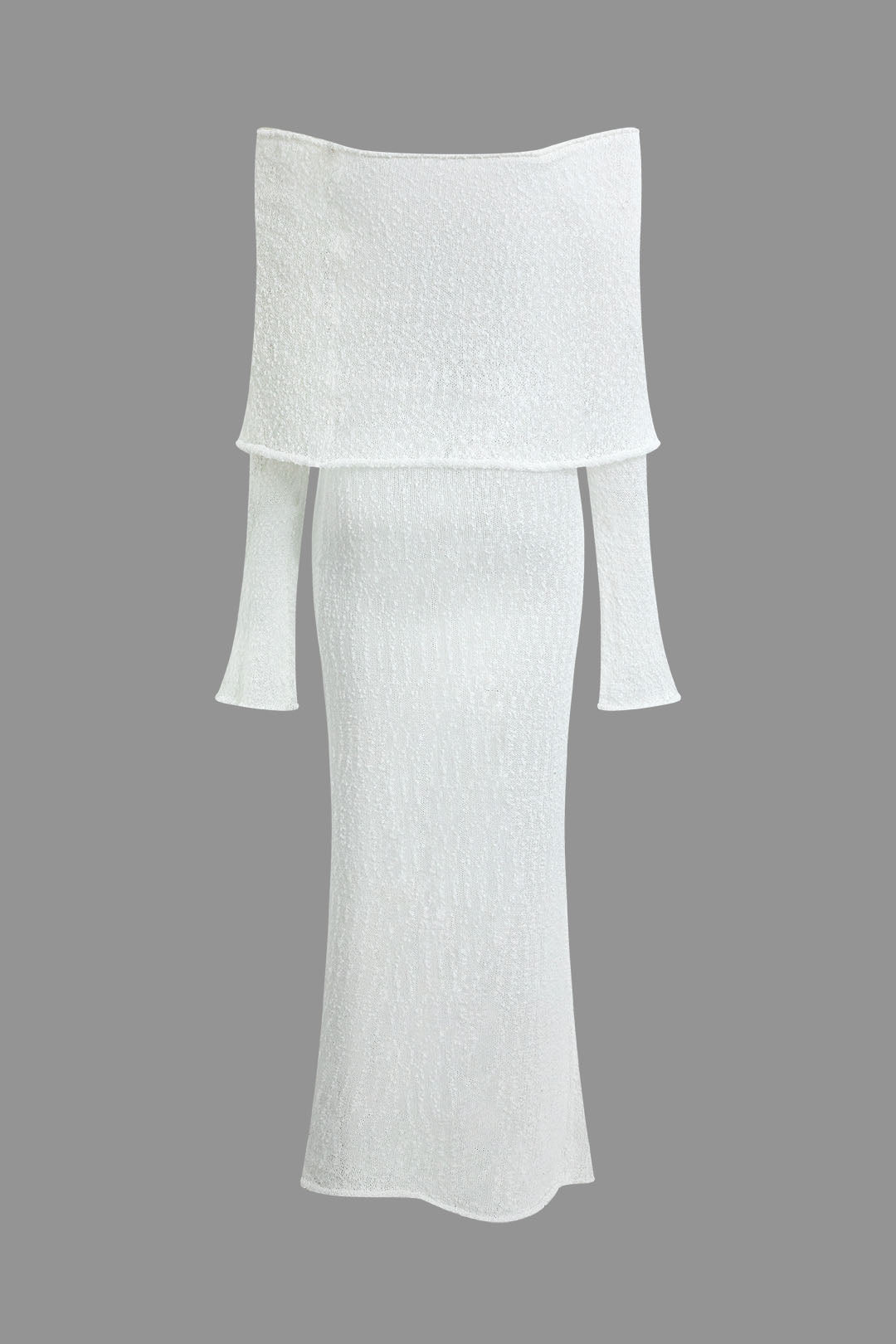 Schulterfreies gestricktes Maxikleid