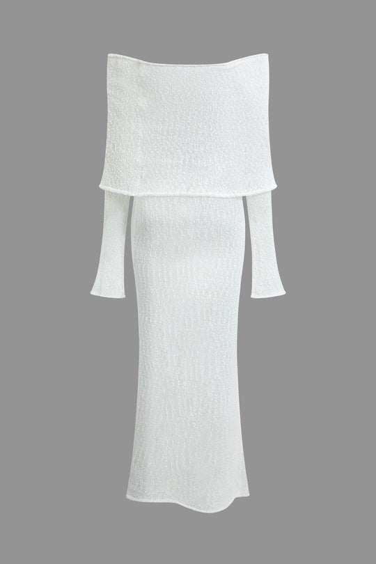 Schulterfreies gestricktes Maxikleid