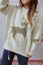 R&B | Weihnachtsmuster Gestrickter Rundhalsausschnitt Langarmpullover
