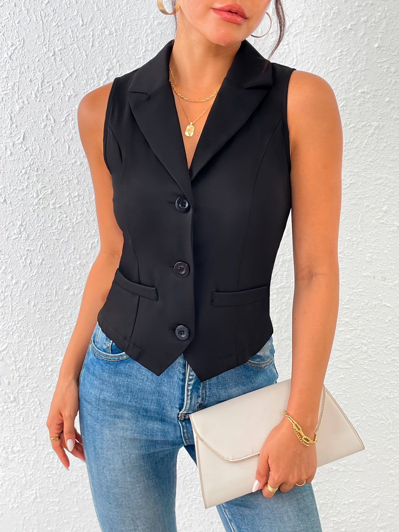 R&B | Damen Chic Frühling Schwarz Weste