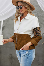 R&B | Leopard Farbblock Knopfleiste Cord Baumwolljacke