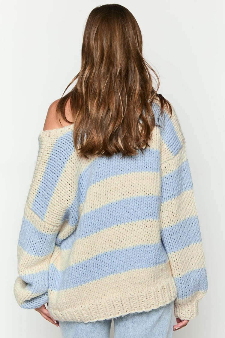 R&B | Off-Shoulder gestreifter Strickpullover für den Herbst-Look