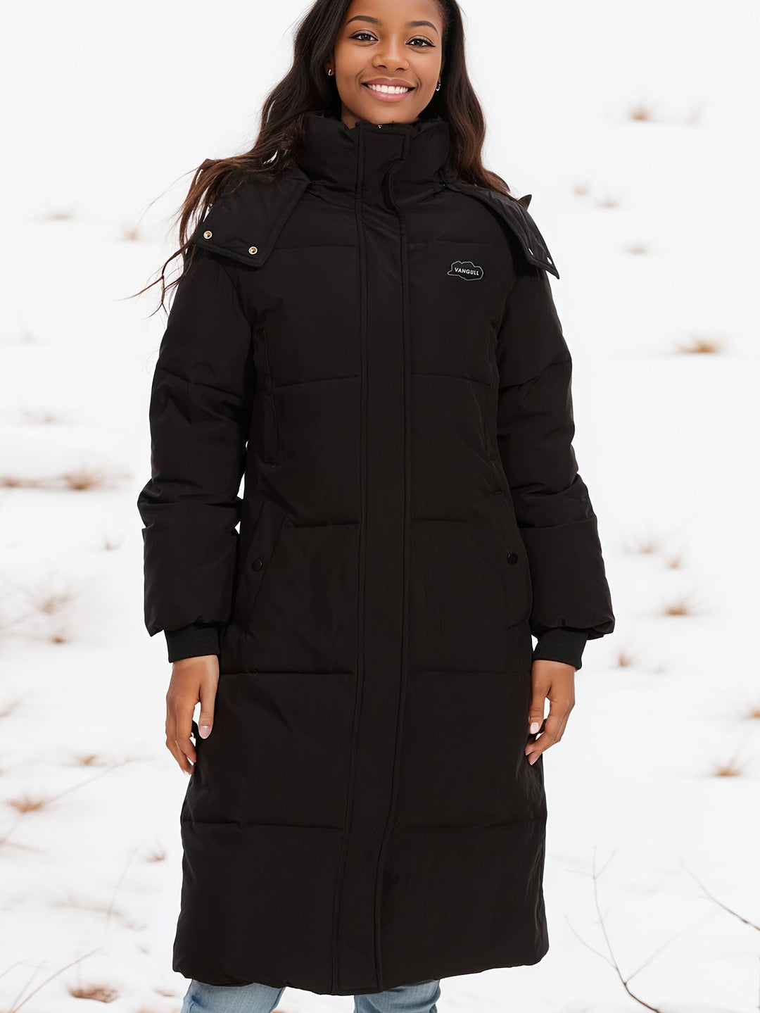 R&B | Stylischer schwarzer Parka Wintermantel mit Kapuze und Futter Ideal für Herbst/Winter