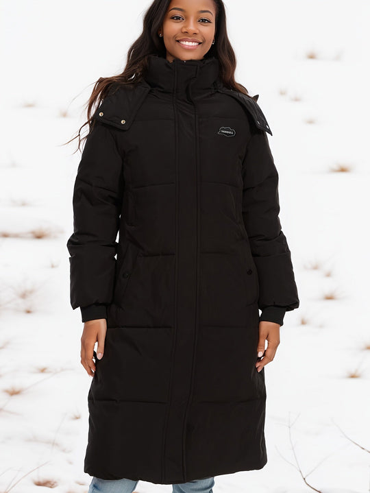 R&B | Stylischer schwarzer Parka Wintermantel mit Kapuze und Futter Ideal für Herbst/Winter