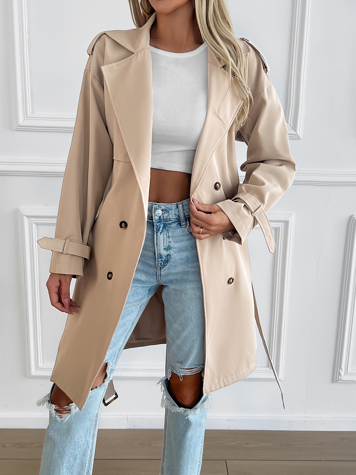 R&B | Gürteltrenchcoat mit langen Ärmeln für Frauen Perfekt für den Alltag