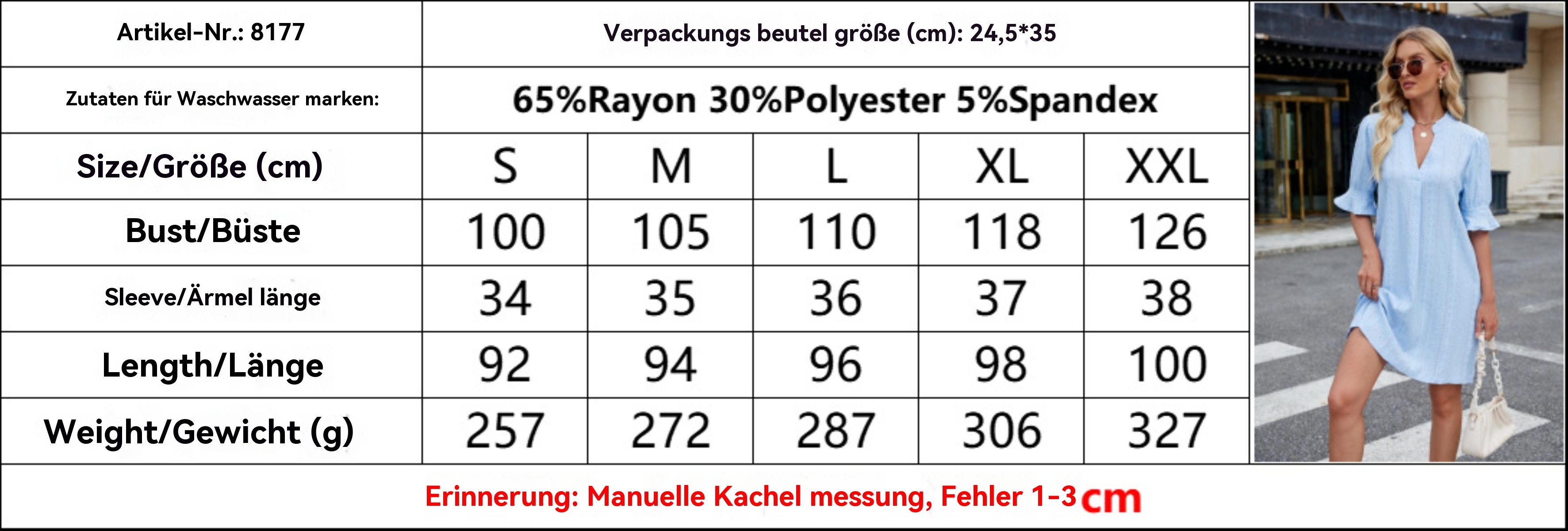 R&B | Jacquard five-quarter-sleeved Kleid mit V-Ausschnitt