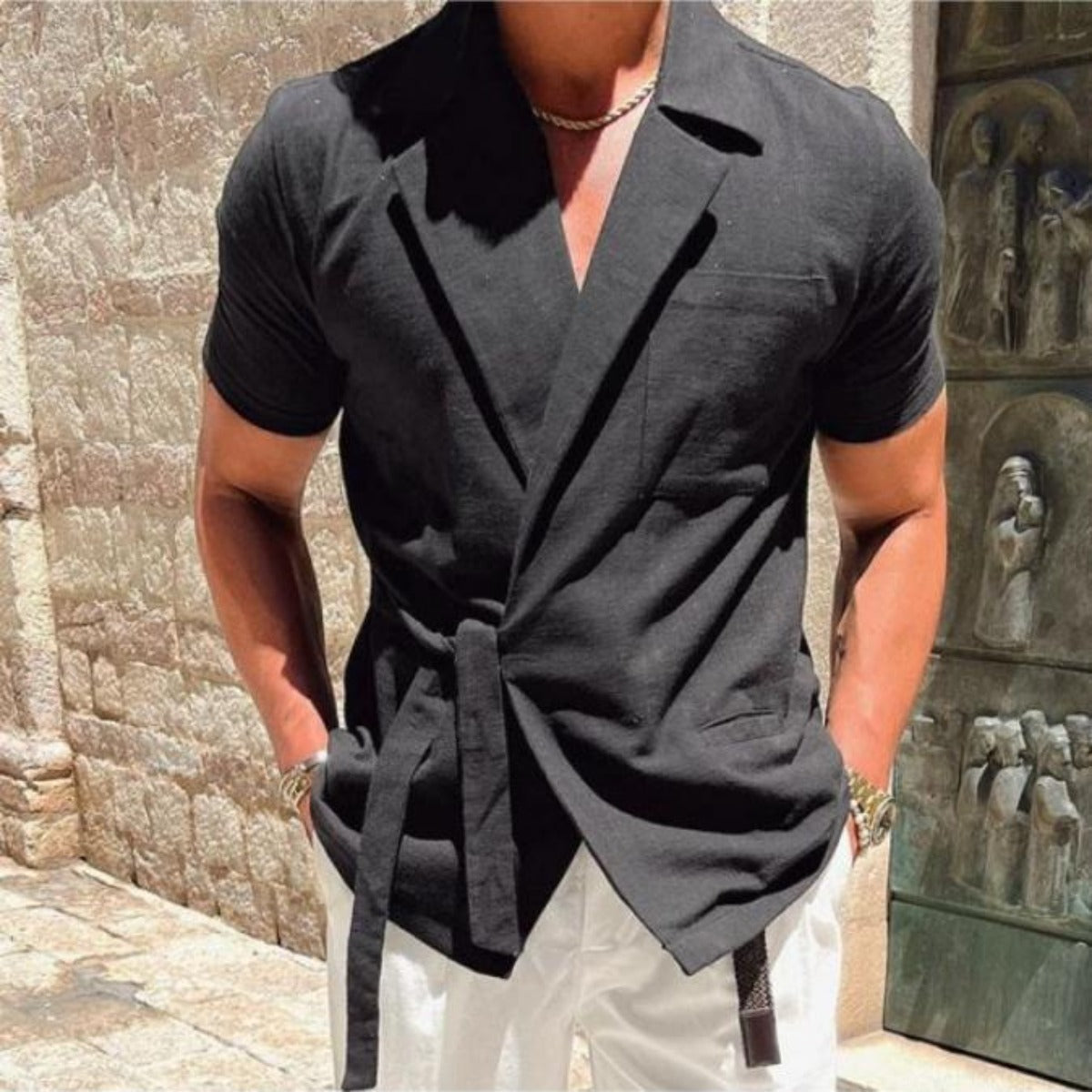 R&B | Leinen Anzug Revers Krawatte Hemd Jacke