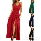 R&B | V-Ausschnitt Hosenträger ärmellos sexy rückenfreies farblich passendes Kleid