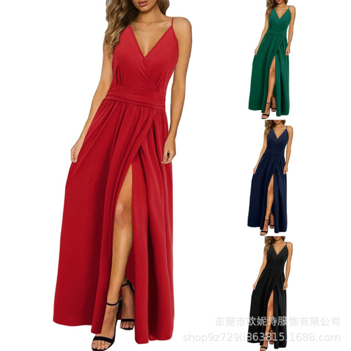 R&B | V-Ausschnitt Hosenträger ärmellos sexy rückenfreies farblich passendes Kleid