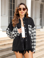 R&B | Geometrische Rohsaum Denimjacke
