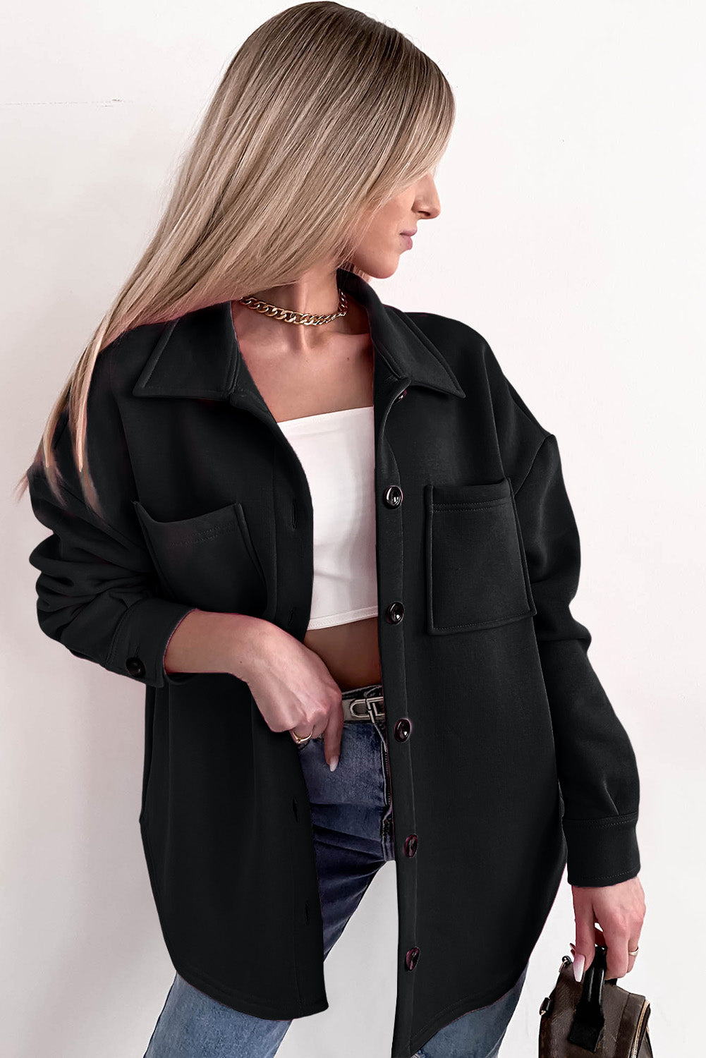 R&B | Oversized Hemdbluse mit Großen Taschen Polyester Minimalistisch und Stilvoll
