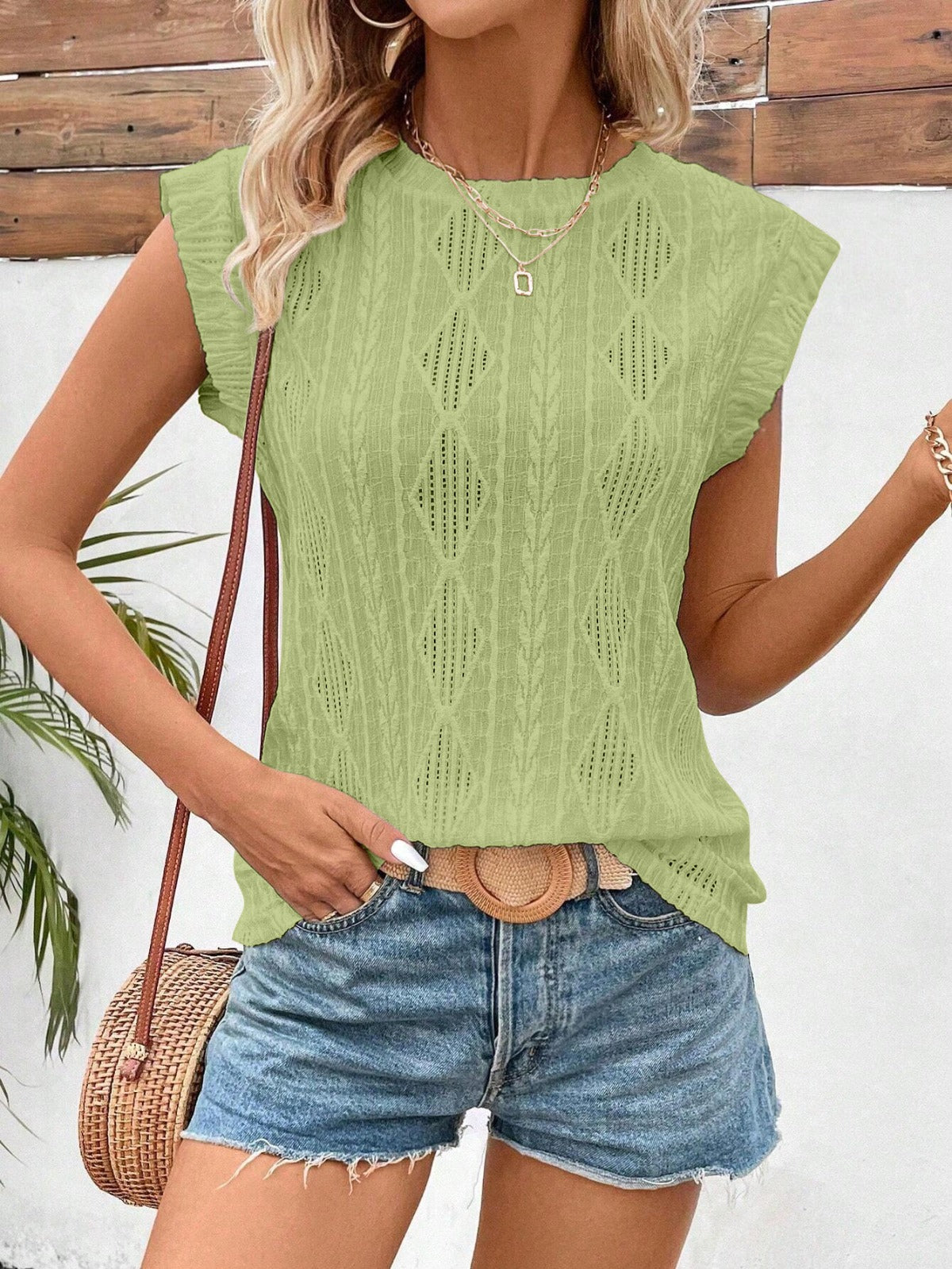 R&B | Jacquard kurze Ärmel mit Rundhalsausschnitt