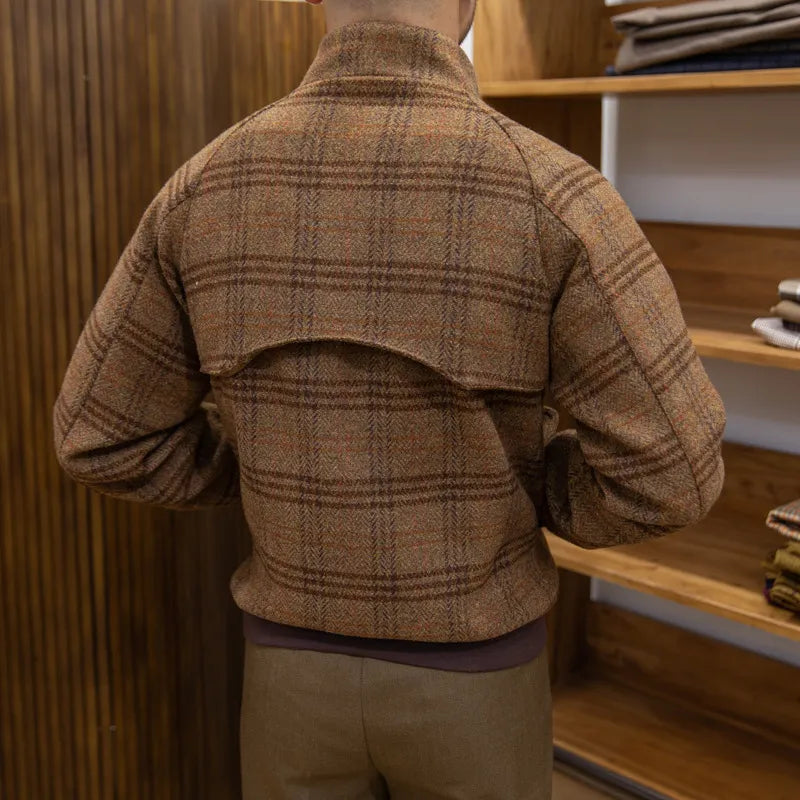 R&B | Slim-Fit karierter Mantel mit Stehkragen