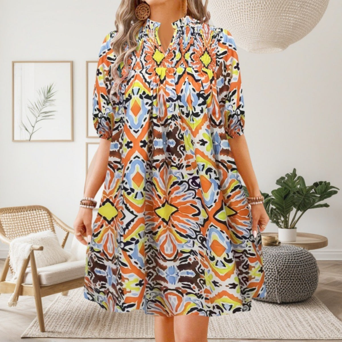 R&B | Bohemian Women 's Fashion Bedrucktes Kleid mit V-Ausschnitt