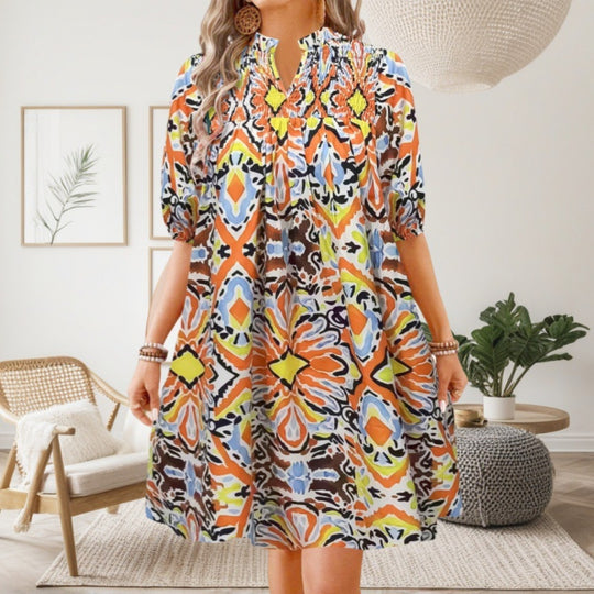 R&B | Bohemian Women 's Fashion Bedrucktes Kleid mit V-Ausschnitt