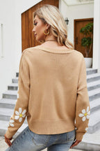 R&B | Floral Ribbed Trim Drop Shoulder Cardigan