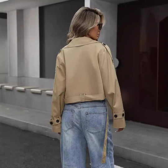 R&B | Khaki Crop Trenchcoat - Eleganter Gurtstil