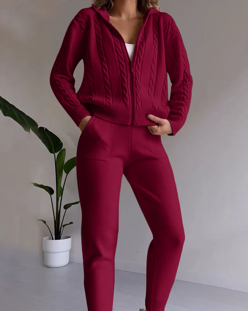 R&B | Lässiges Jacquard-Cardigan-Set mit Twist-Design