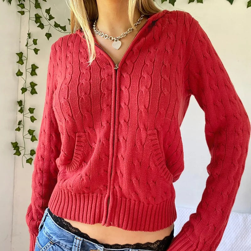 R&B | Gemütlicher Kapuzenstrickcardigan mit Knopfleiste Vorne