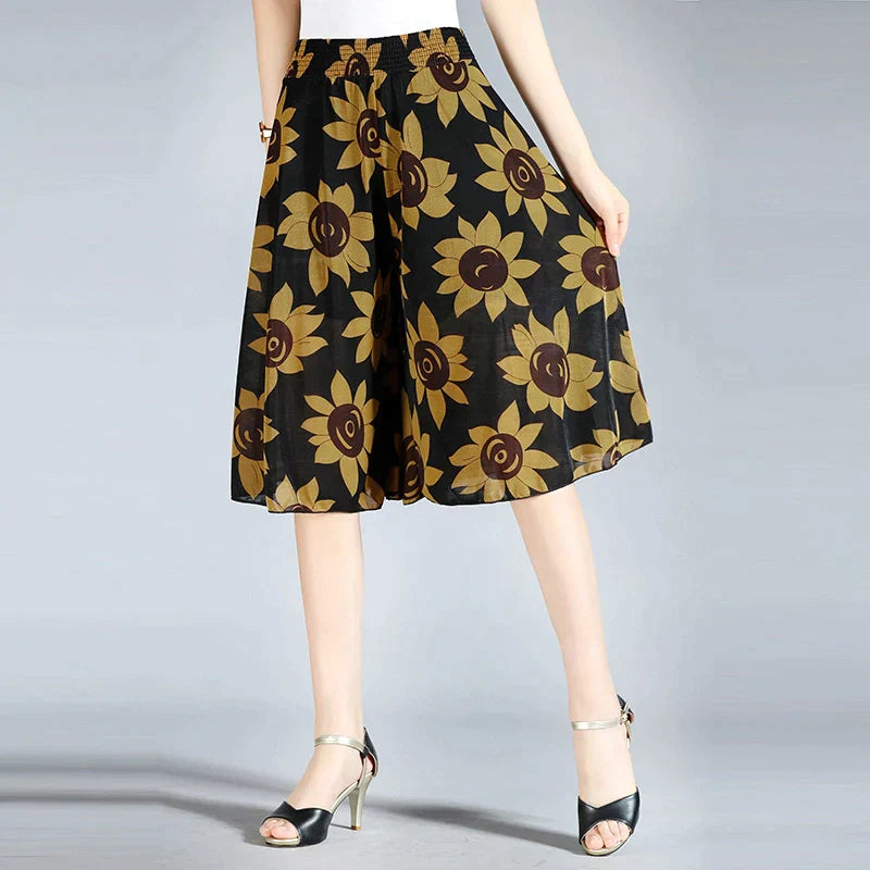 R&B | Damen Chiffon Culottes mit Breiten Beinen und Hoher Elastischer Taille