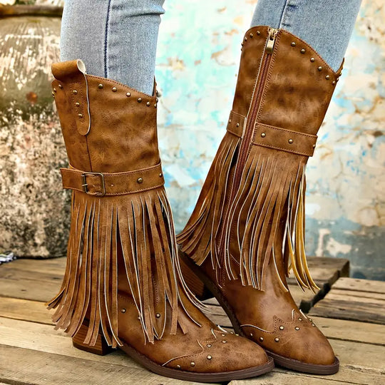 R&B | Quasten Bedeckte Damenstiefel mit Blockabsatz
