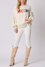 R&B | Weihnachtsbuchstaben Strass Langarm Rundhalsausschnitt Sweatshirt