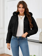 R&B | Wattierte Winterjacke mit Pelzkapuze und Taschen