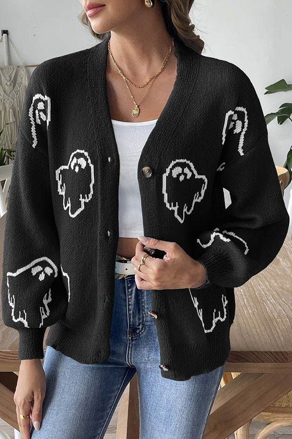R&B | Halloween-Geist-Button-Pullover