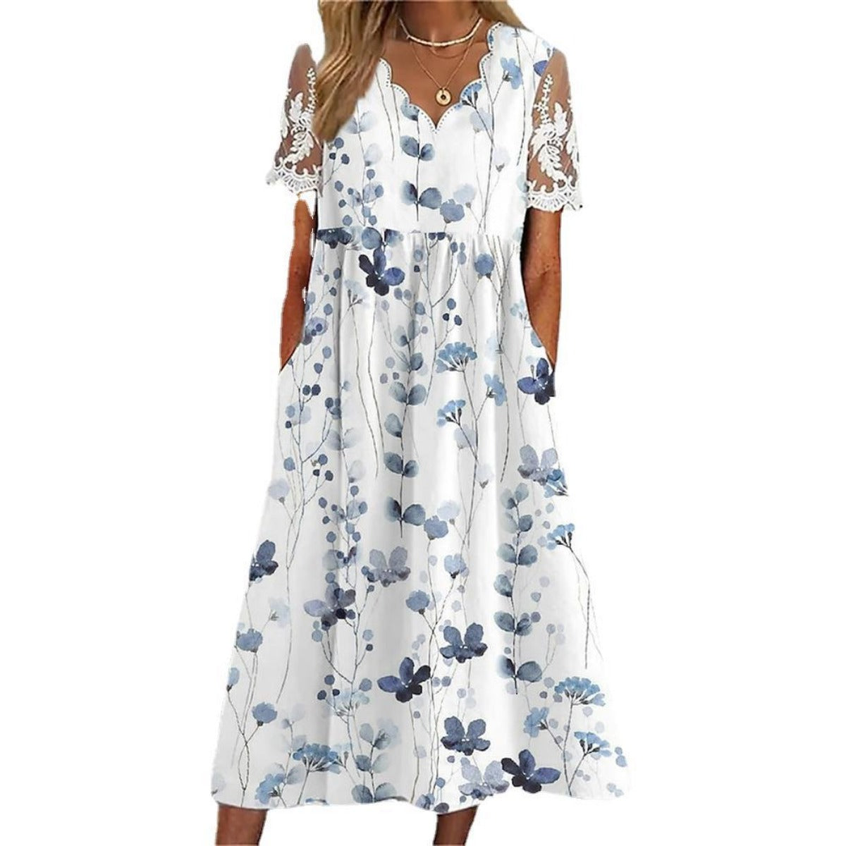R&B | Pendelkleid mit Blumendruck und V-Ausschnitt