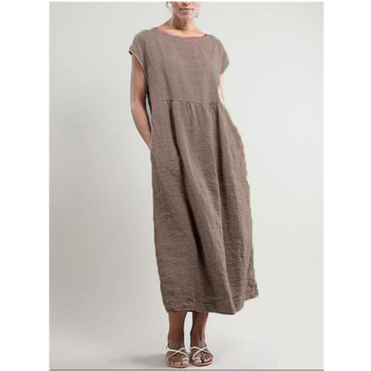 R&B | Einfarbiges ärmelloses lockeres Taschenkleid